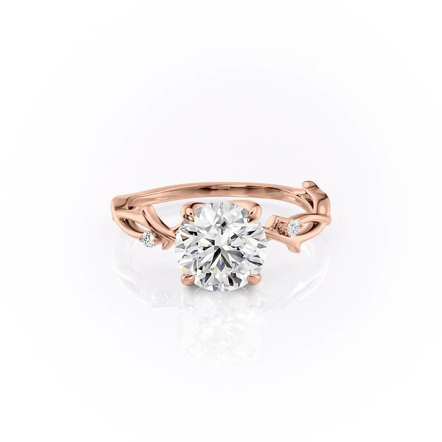Round Cut Lab Diamond Engagement Ring, Twig Design
