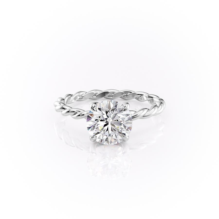 Round Cut Lab Diamond Engagement Ring, Twisted Band With Hidden Halo