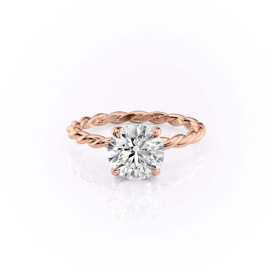 Round Cut Lab Diamond Engagement Ring, Twisted Band With Hidden Halo