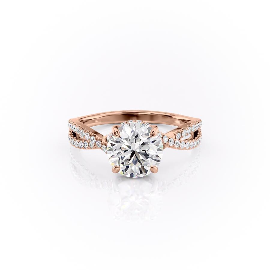 Round Cut Lab Diamond Engagement Ring, Twisted Stone Set Shoulders