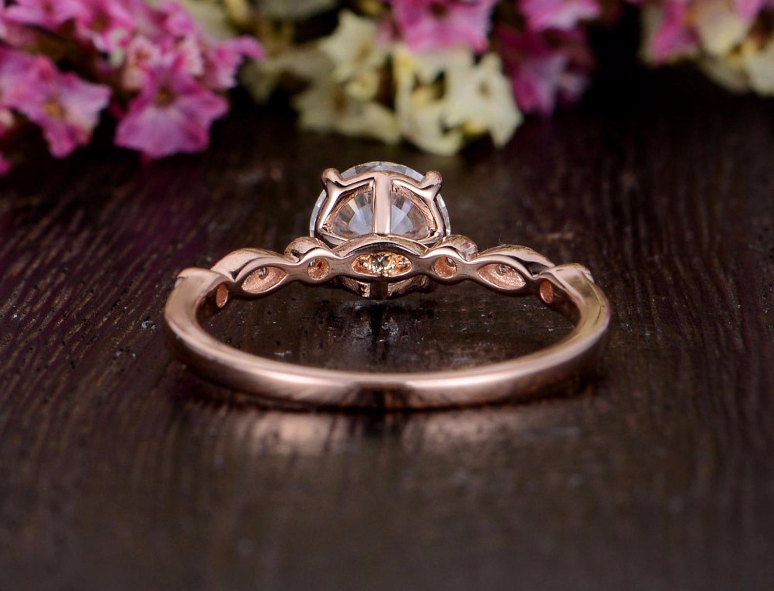 Round Cut Lab Diamond Engagement Ring, Unique Vintage Design