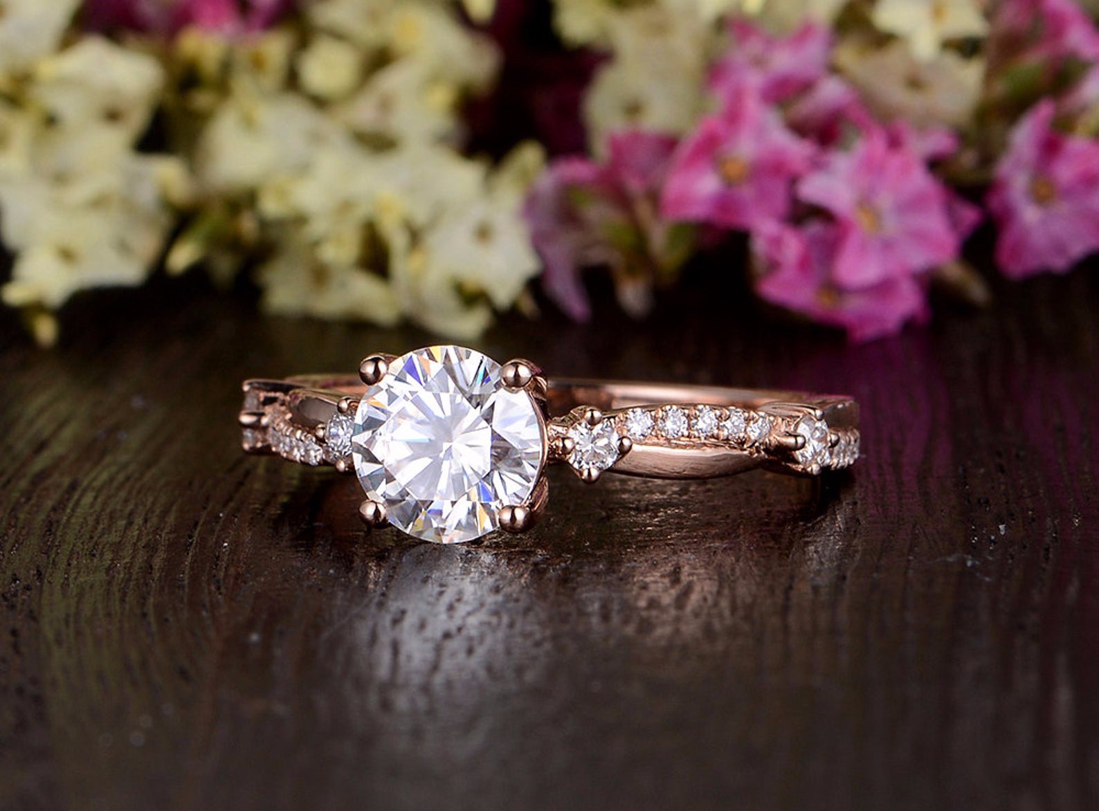 Round Cut Lab Diamond Engagement Ring, Vintage Design