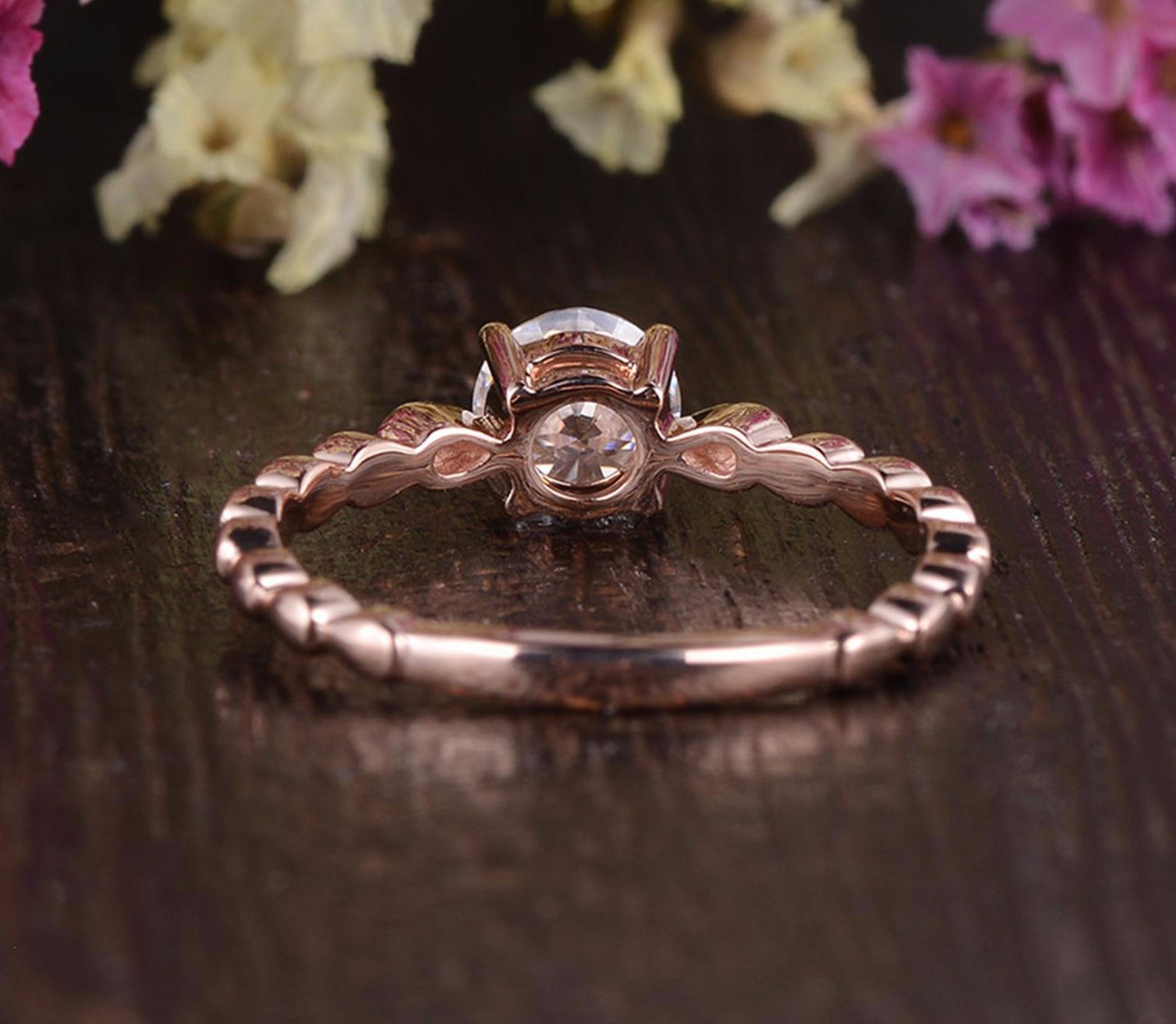 Round Cut Lab Diamond Engagement Ring, Vintage Design