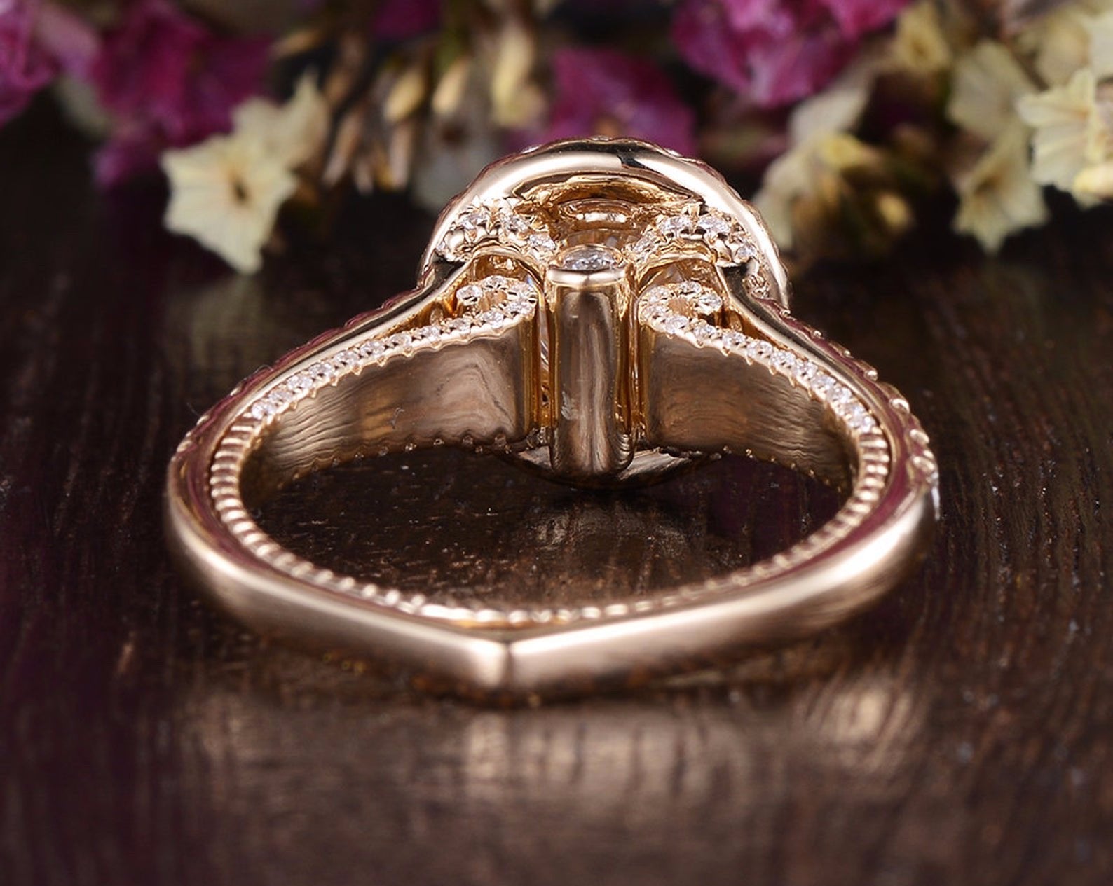 Round Cut Lab Diamond Engagement Ring, Vintage Halo Design