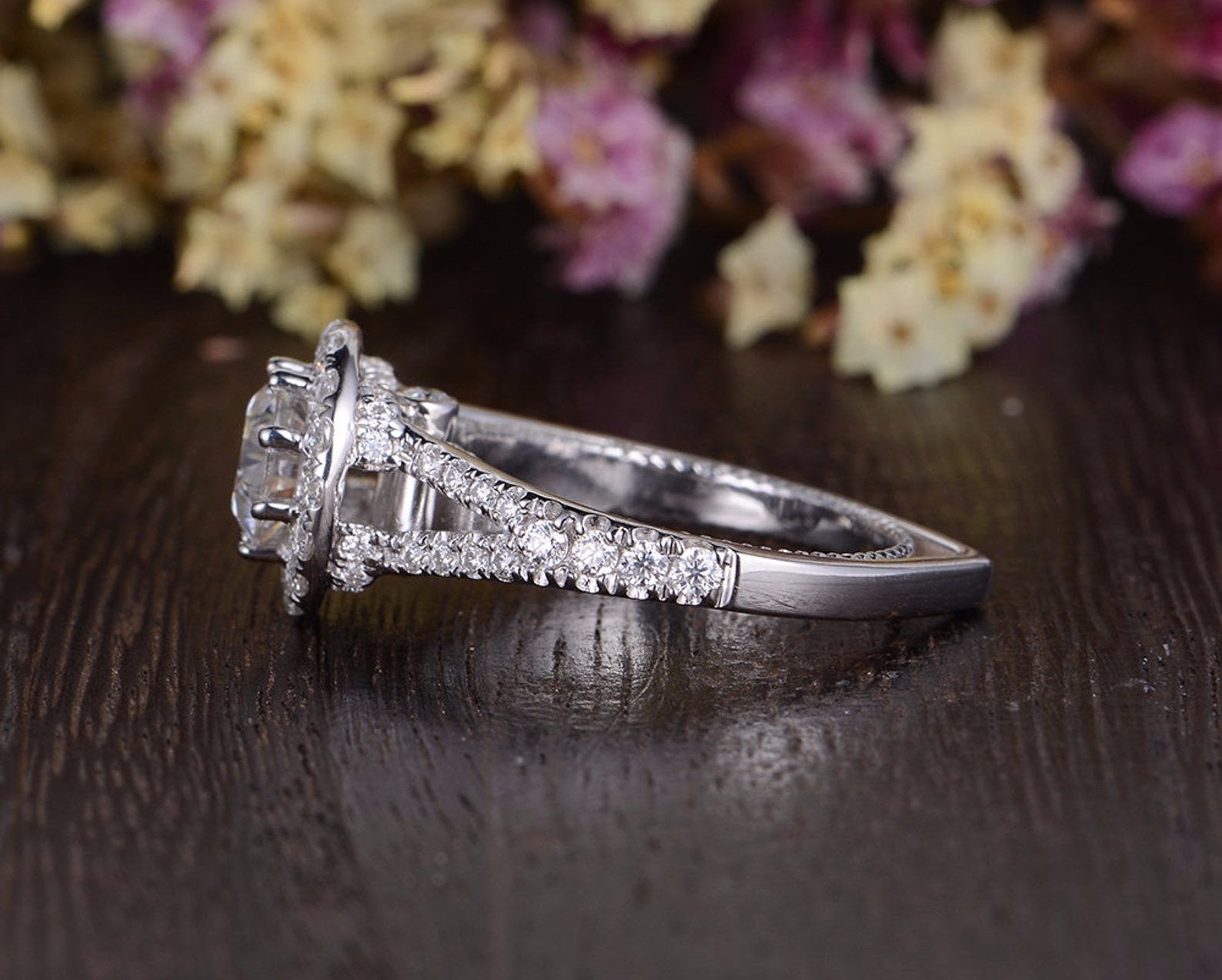 Round Cut Lab Diamond Engagement Ring, Vintage Halo Design