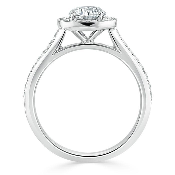 Round Cut Lab Diamond Halo Engagement Ring, Tiffany Style