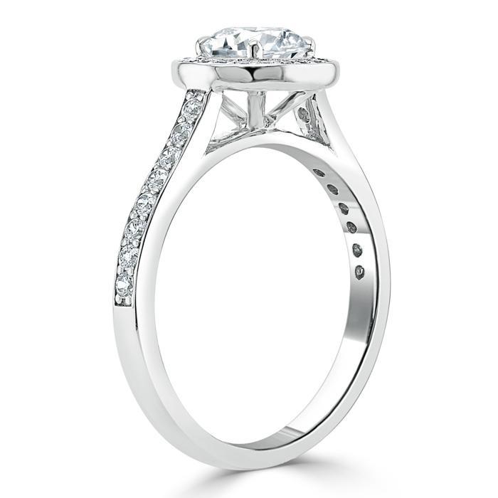Round Cut Lab Diamond Halo Engagement Ring, Tiffany Style