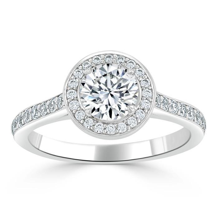 Round Cut Lab Diamond Halo Engagement Ring, Tiffany Style