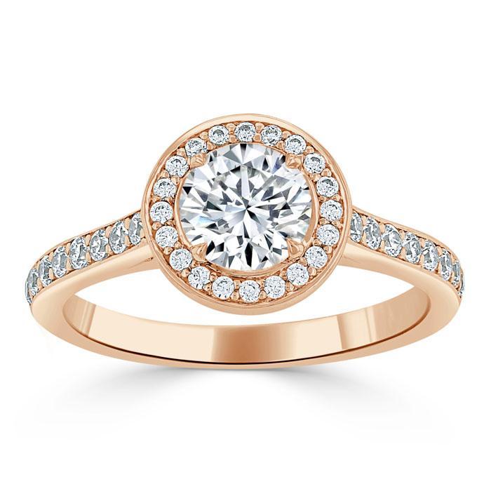 Round Cut Lab Diamond Halo Engagement Ring, Tiffany Style