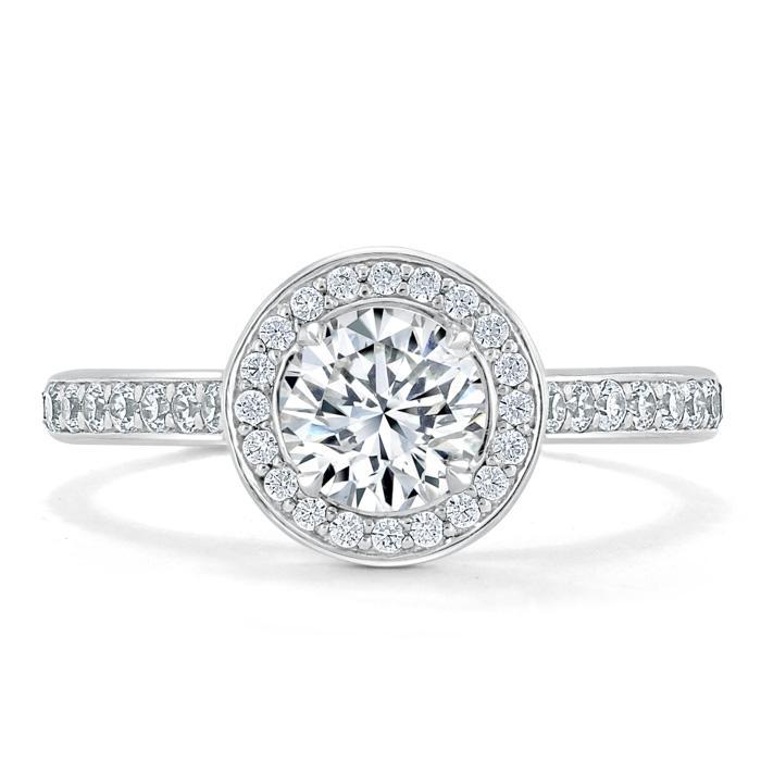 Round Cut Lab Diamond Halo Engagement Ring, Tiffany Style