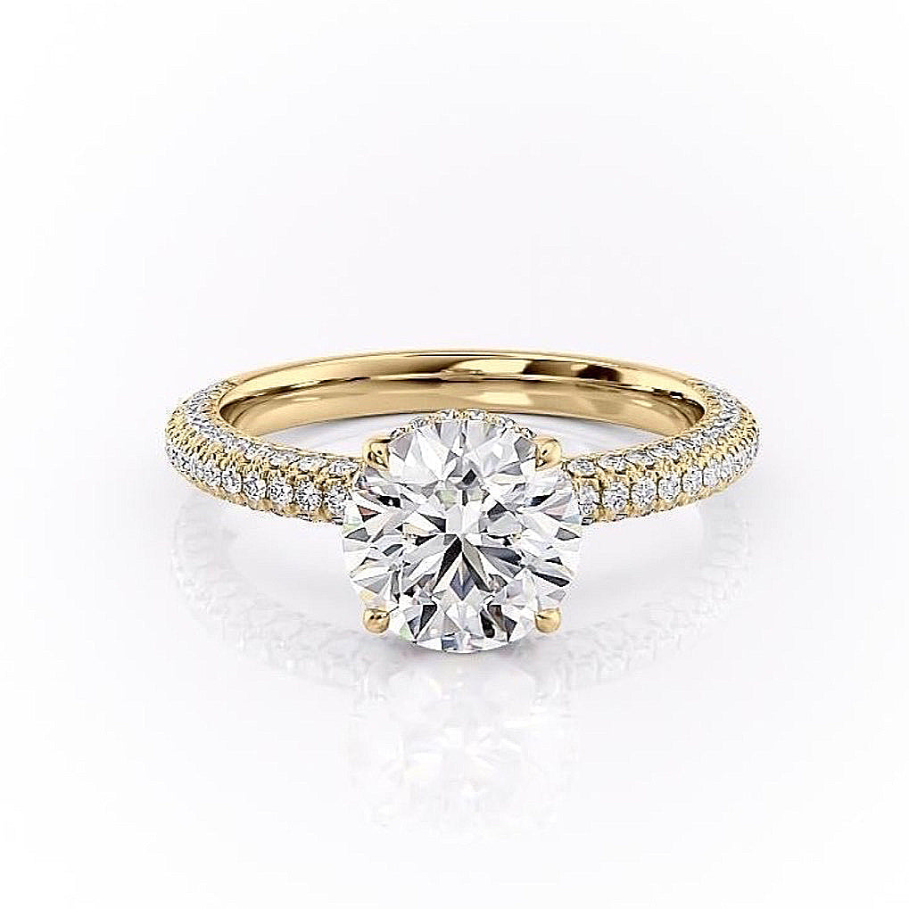 Round Cut Lab Diamond Pavé Set Shoulders With Hidden Halo