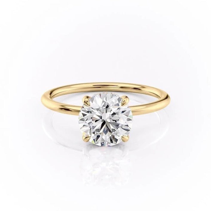 Round Cut Lab Diamond Ring, Hidden Halo Design