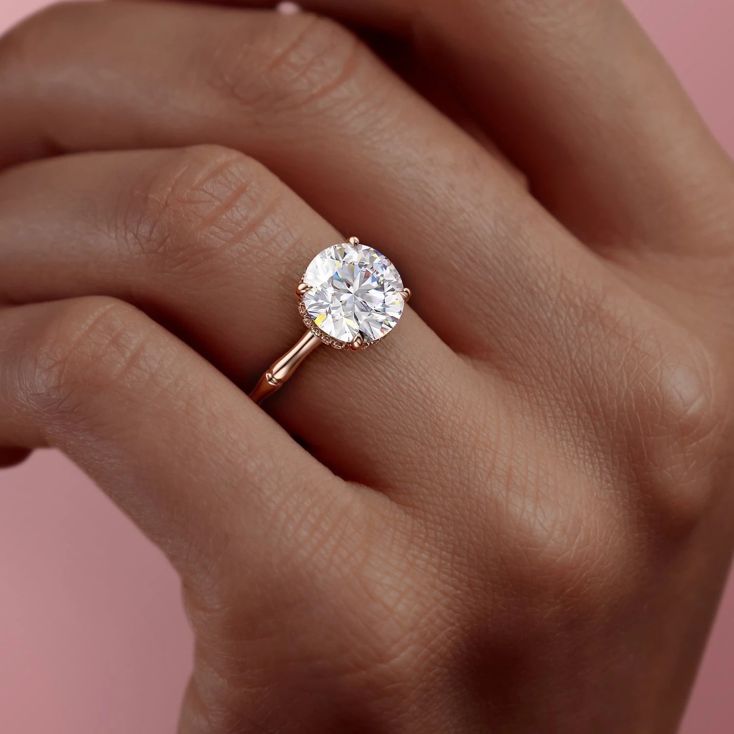 Round Cut Lab Diamond Ring With Hidden Halo
