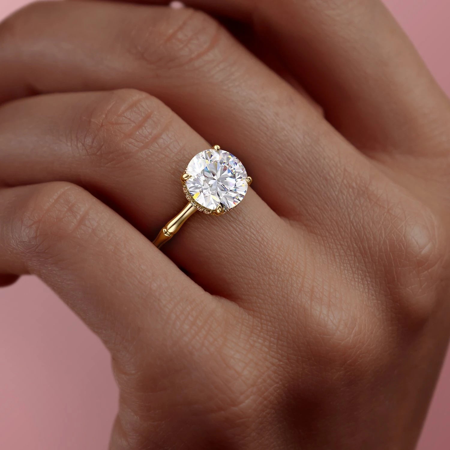 Round Cut Lab Diamond Ring With Hidden Halo