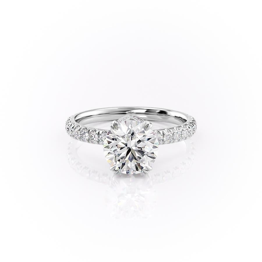 Round Cut Lab Diamond Shoulder Set Ring With Block Halo
