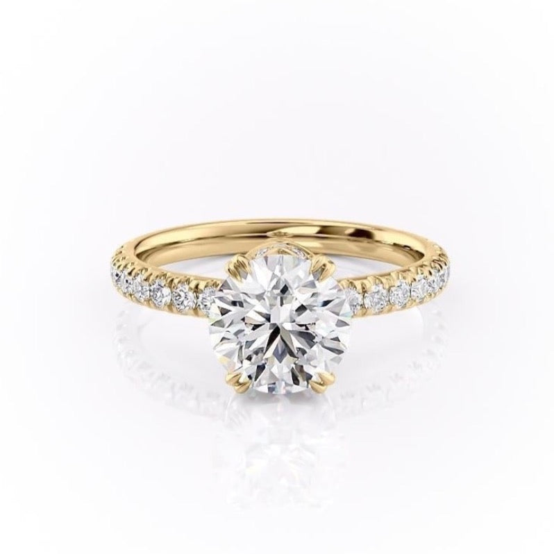 Round Cut Lab Diamond Shoulder Set Ring With Block Halo