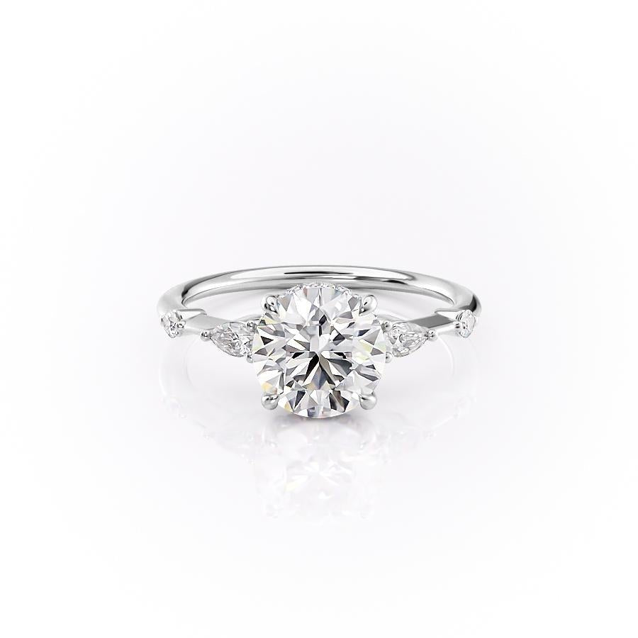 Round Cut Lab Diamond Shoulder Set Ring With Hidden Halo