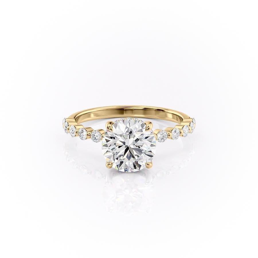 Round Cut Lab Diamond Shoulder Set Ring With Hidden Halo