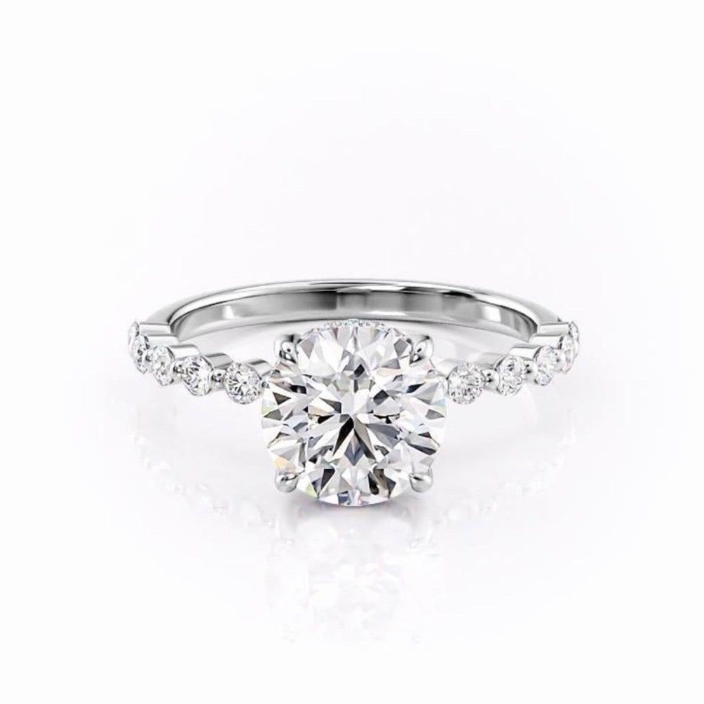 Round Cut Lab Diamond Shoulder Set Ring With Hidden Halo