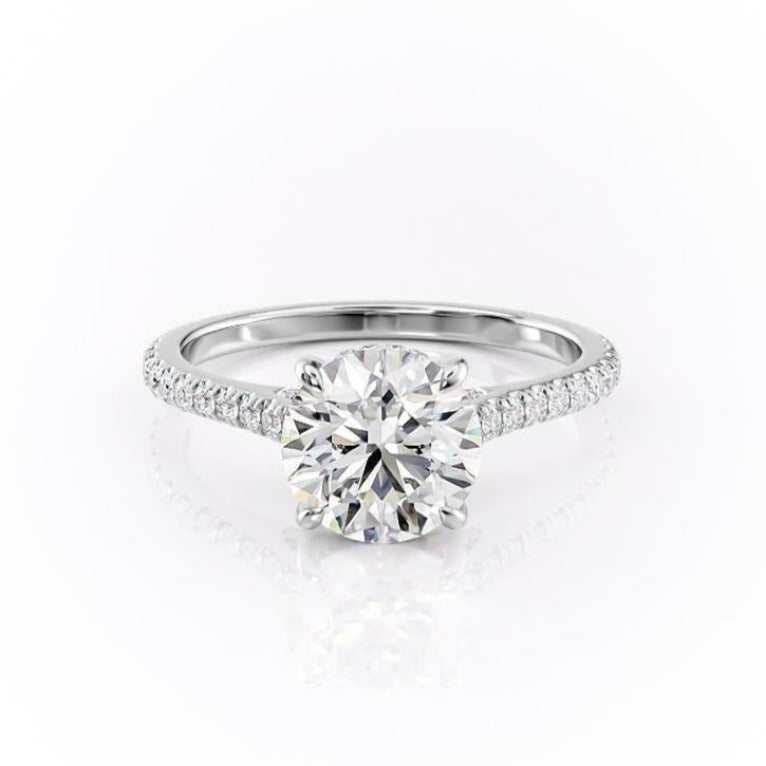 Round Cut Lab Diamond Shoulder Set Ring With Hidden Halo