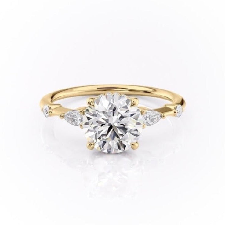 Round Cut Lab Diamond Shoulder Set Ring With Hidden Halo