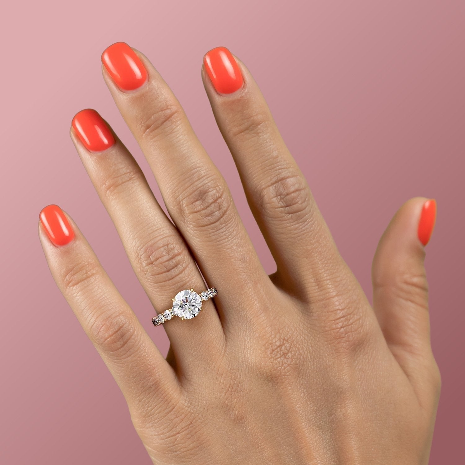 Round Cut Lab Diamond Stone Set Shoulders With Hidden Halo