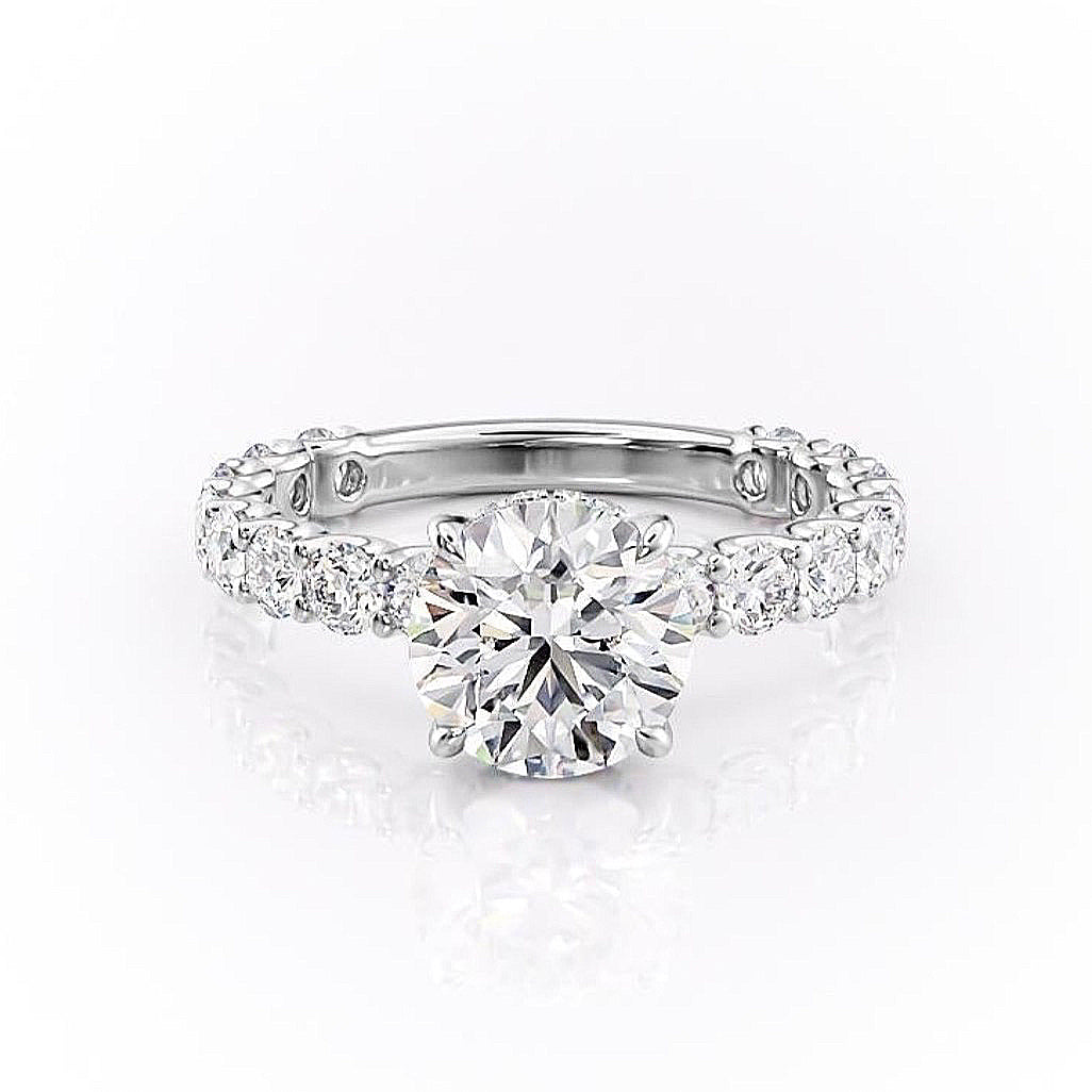 Round Cut Lab Diamond Stone Set Shoulders With Hidden Halo
