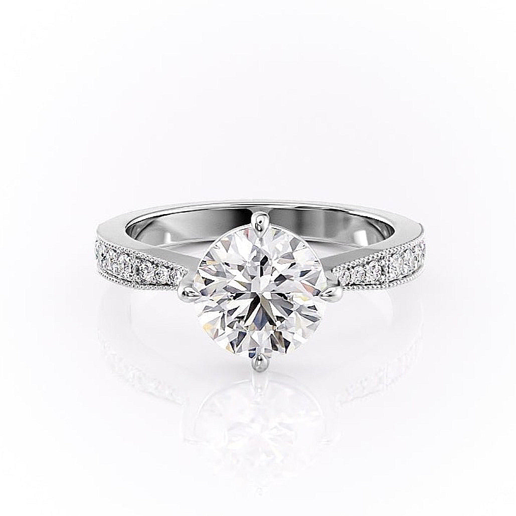 Round Cut Lab Diamond Stone Set Shoulders With Milgrain Edge