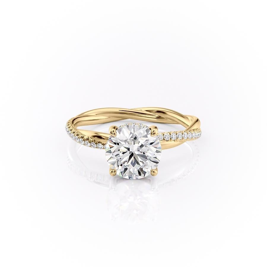 Round Cut Lab Diamond Twisted Shoulder Set Ring With Hidden Halo