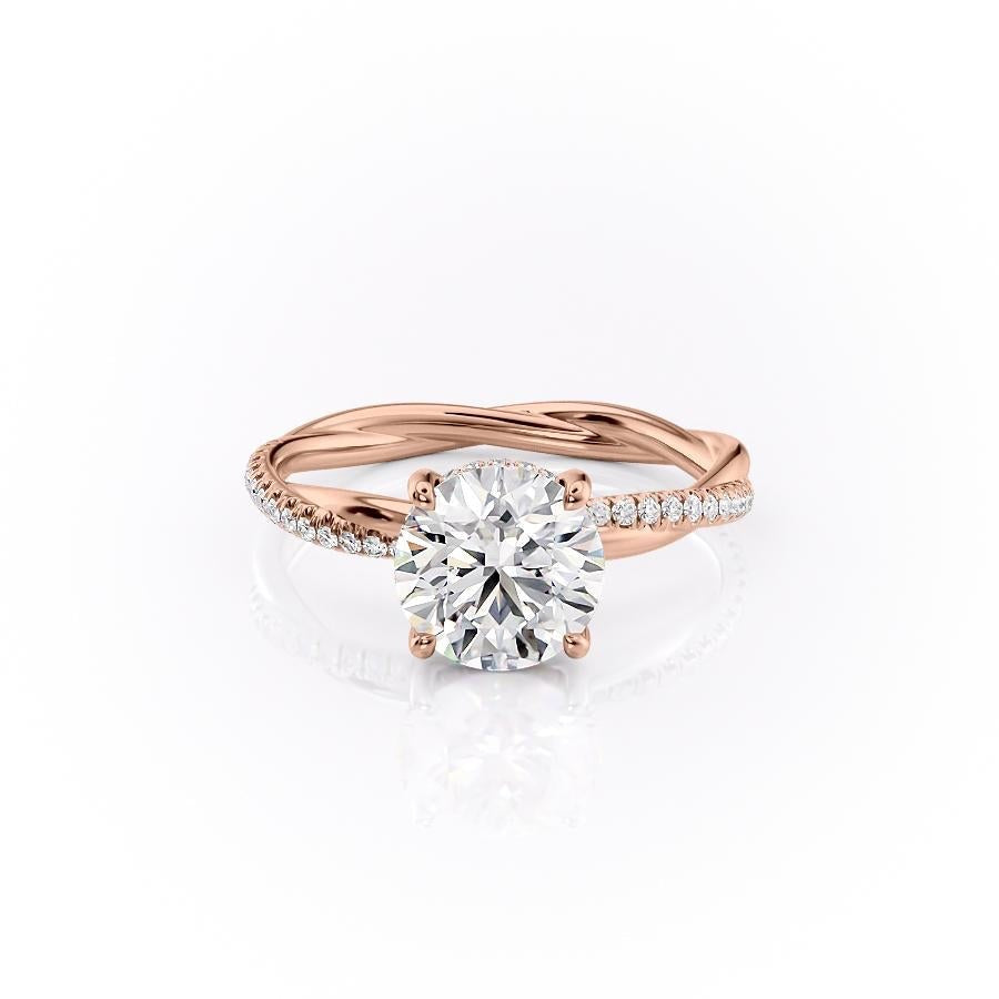 Round Cut Lab Diamond Twisted Shoulder Set Ring With Hidden Halo