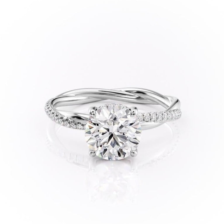 Round Cut Lab Diamond Twisted Shoulder Set Ring With Hidden Halo