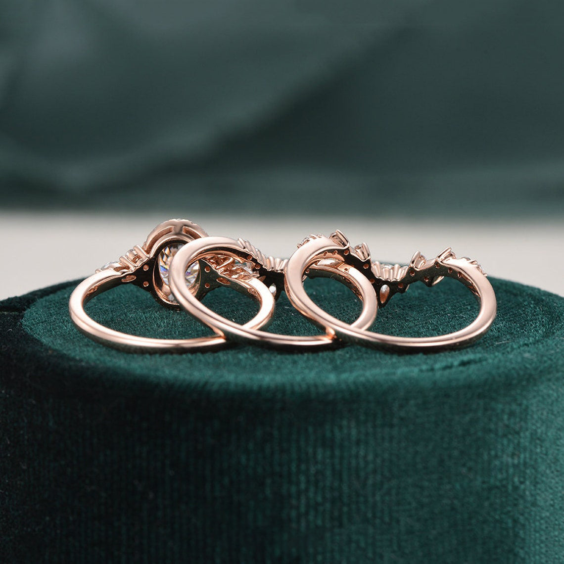 3pcs Vintage Style Bridal Ring Set, Oval Cut Center Stone