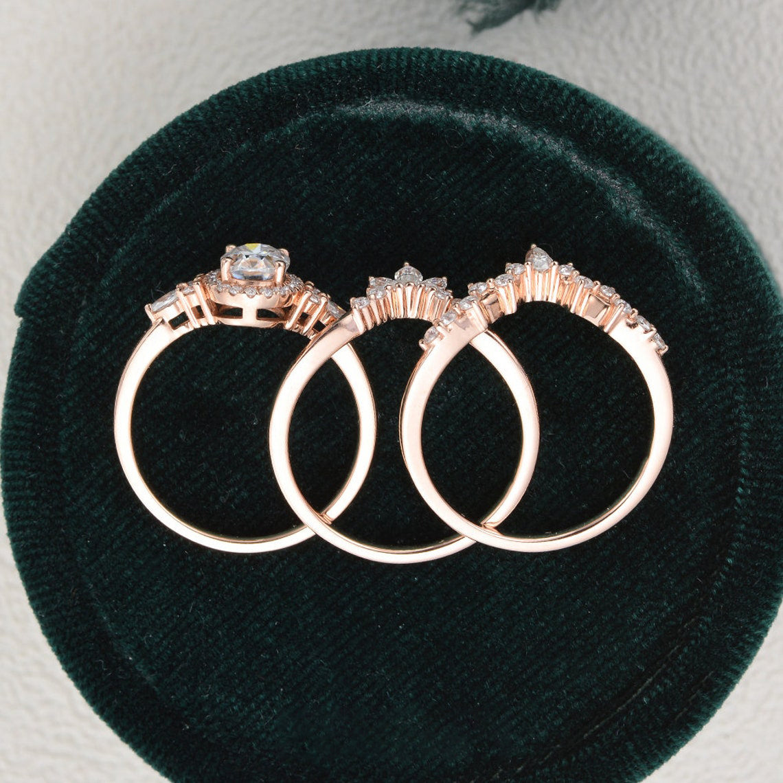 3pcs Vintage Style Bridal Ring Set, Oval Cut Center Stone