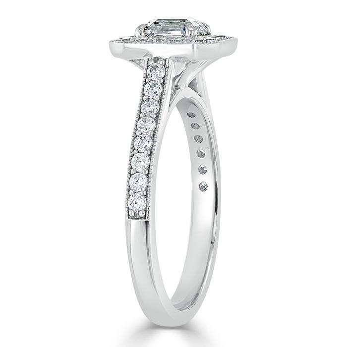 Asscher Cut Lab Diamond Engagement Ring, Classic Halo