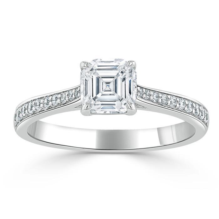 Asscher Cut Lab Diamond Engagement Ring, Classic Style