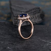 Blue Sapphire & Lab Diamond Ring, Halo Surround