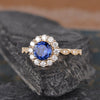 Blue Sapphire Vintage Halo Ring, Round Cut