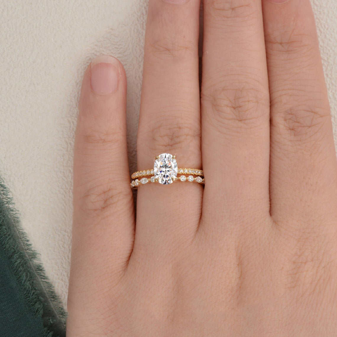 Bridal Ring Set, Oval Cut Center Stone