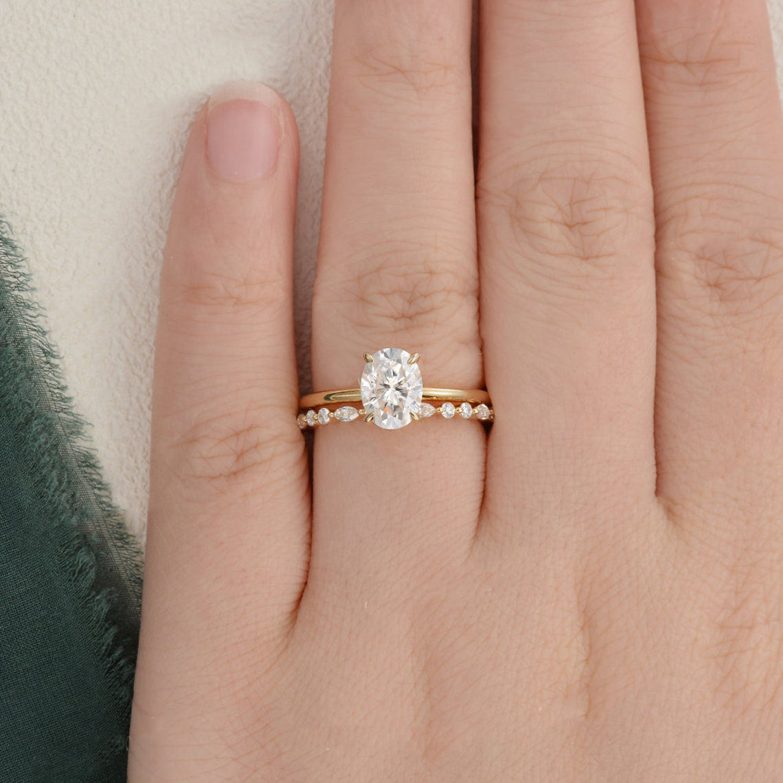 Bridal Ring Set, Oval Cut Center Stone