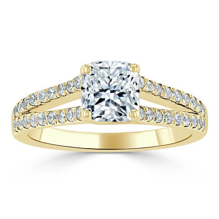 Cushion Cut Lab Diamond Engagement Ring, Split Shank