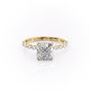 Cushion Cut Lab Diamond Shoulder Set Ring With Hidden Halo