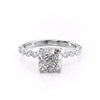 Cushion Cut Lab Diamond Shoulder Set Ring With Hidden Halo