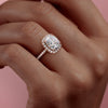Elongated Cushion Cut Lab Diamond Engagement Ring, Classic Halo