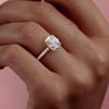 Elongated Cushion Cut Lab Diamond Engagement Ring, Hidden Halo
