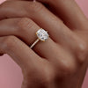 Elongated Cushion Cut Lab Diamond Engagement Ring, Hidden Halo