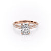 Elongated Cushion Cut Lab Diamond Engagement Ring, Pave Set Shoulders