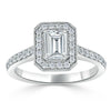 Emerald Cut Lab Diamond Engagement Ring, Classic Halo