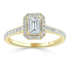 Emerald Cut Lab Diamond Engagement Ring, Classic Halo