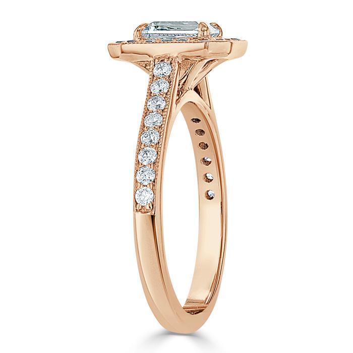 Emerald Cut Lab Diamond Engagement Ring, Classic Halo