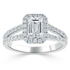 Emerald Cut Lab Diamond Engagement Ring, Classic Halo with Split Shank